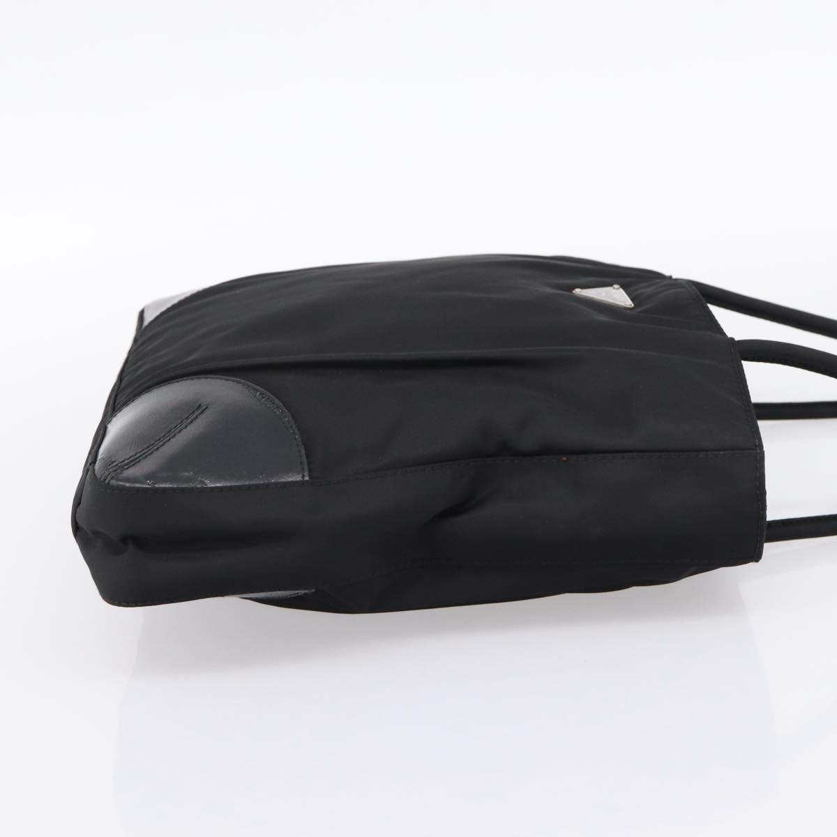 PRADA Tote Bag Nylon Black Silver Auth 201424