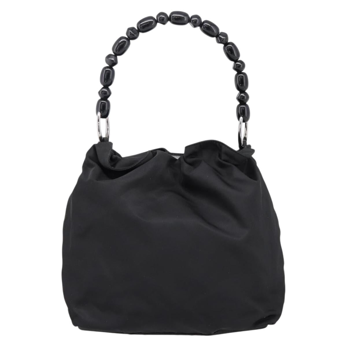 Christian Dior Maris Pearl Hand Bag Nylon Black Silver Auth 201425