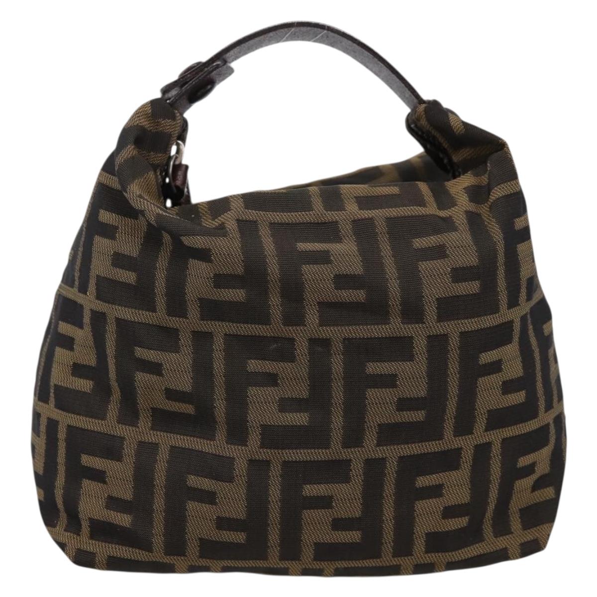 FENDI Zucca Canvas Pouch Khaki Silver Auth 201428