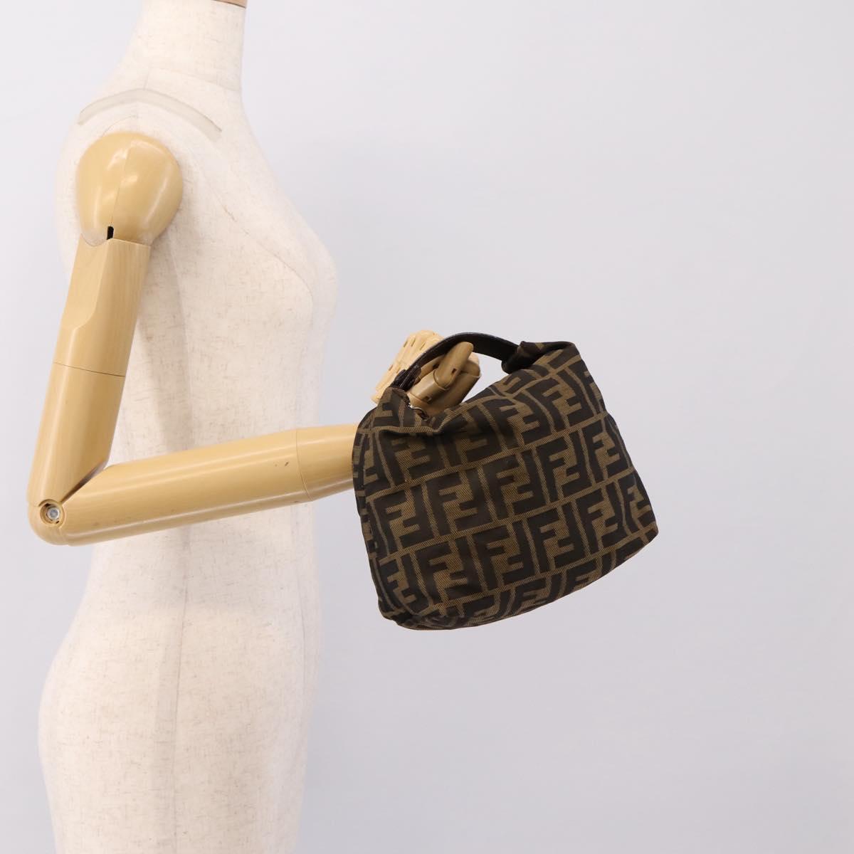 FENDI Zucca Canvas Pouch Khaki Silver Auth 201428