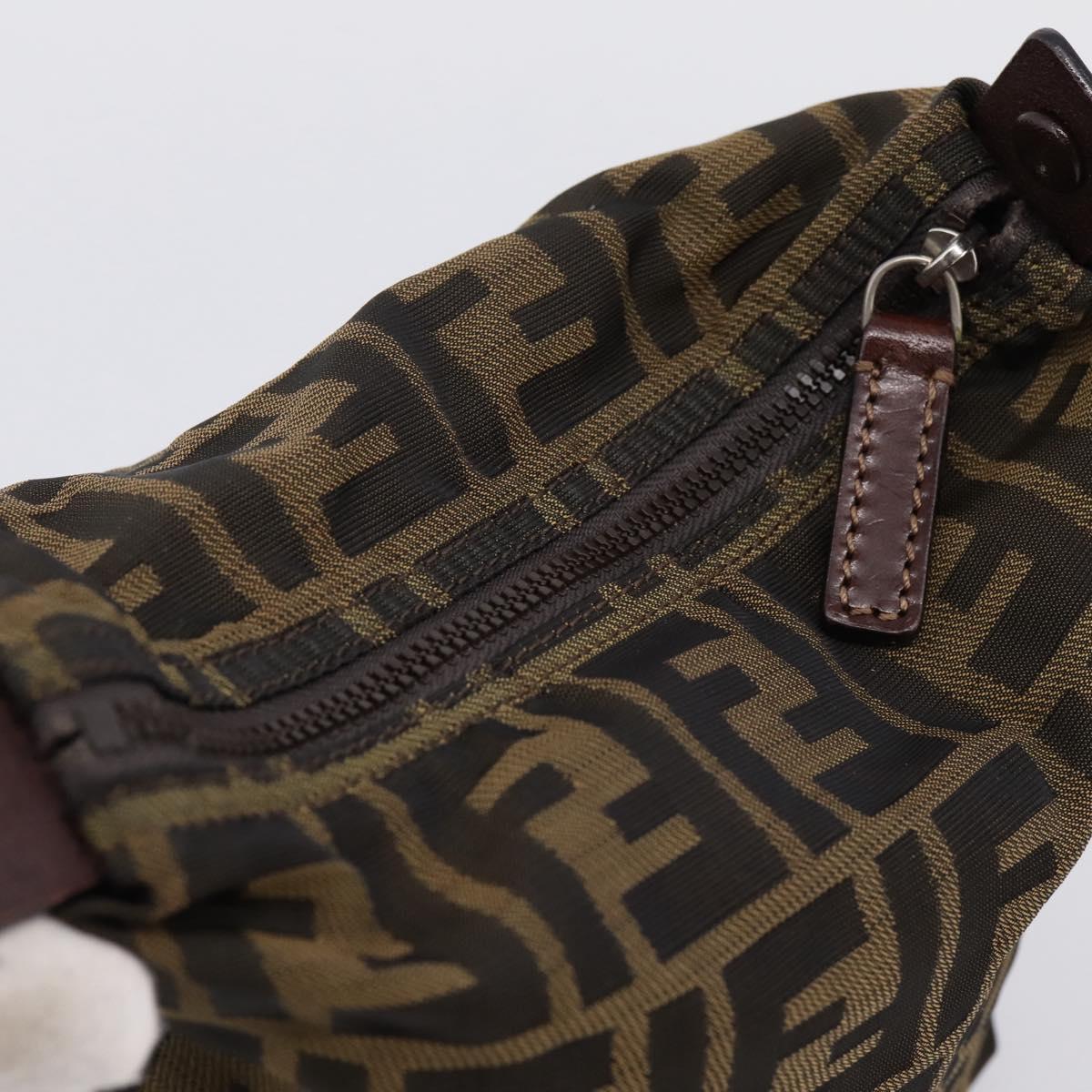 FENDI Zucca Canvas Pouch Khaki Silver Auth 201428