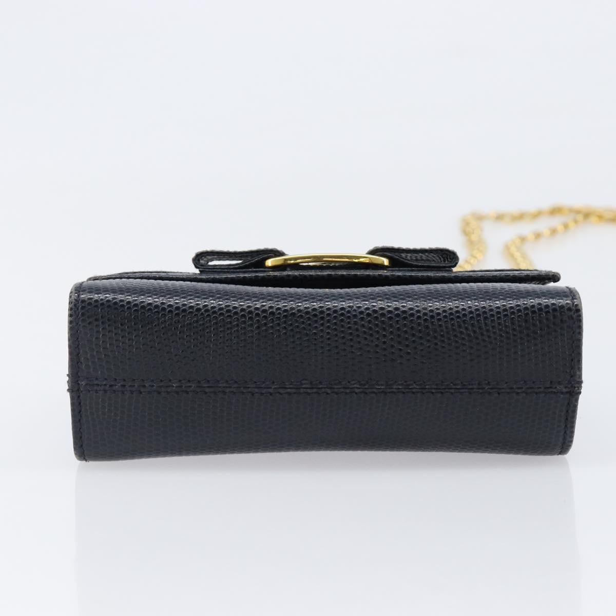 Salvatore Ferragamo Vala Chain Shoulder Bag Leather Navy Gold Tone Auth 201431