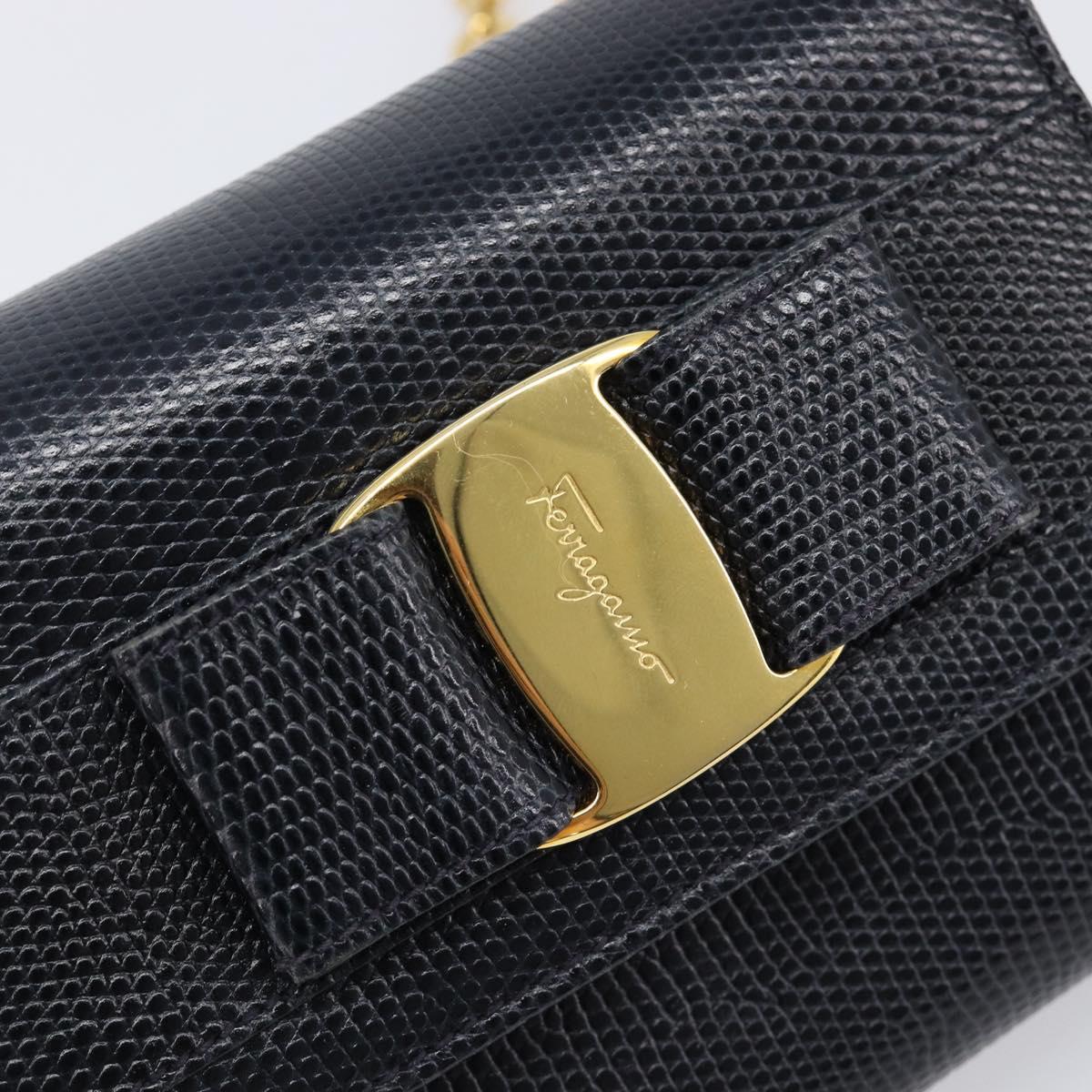 Salvatore Ferragamo Vala Chain Shoulder Bag Leather Navy Gold Tone Auth 201431