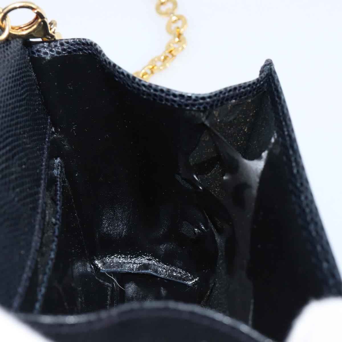 Salvatore Ferragamo Vala Chain Shoulder Bag Leather Navy Gold Tone Auth 201431