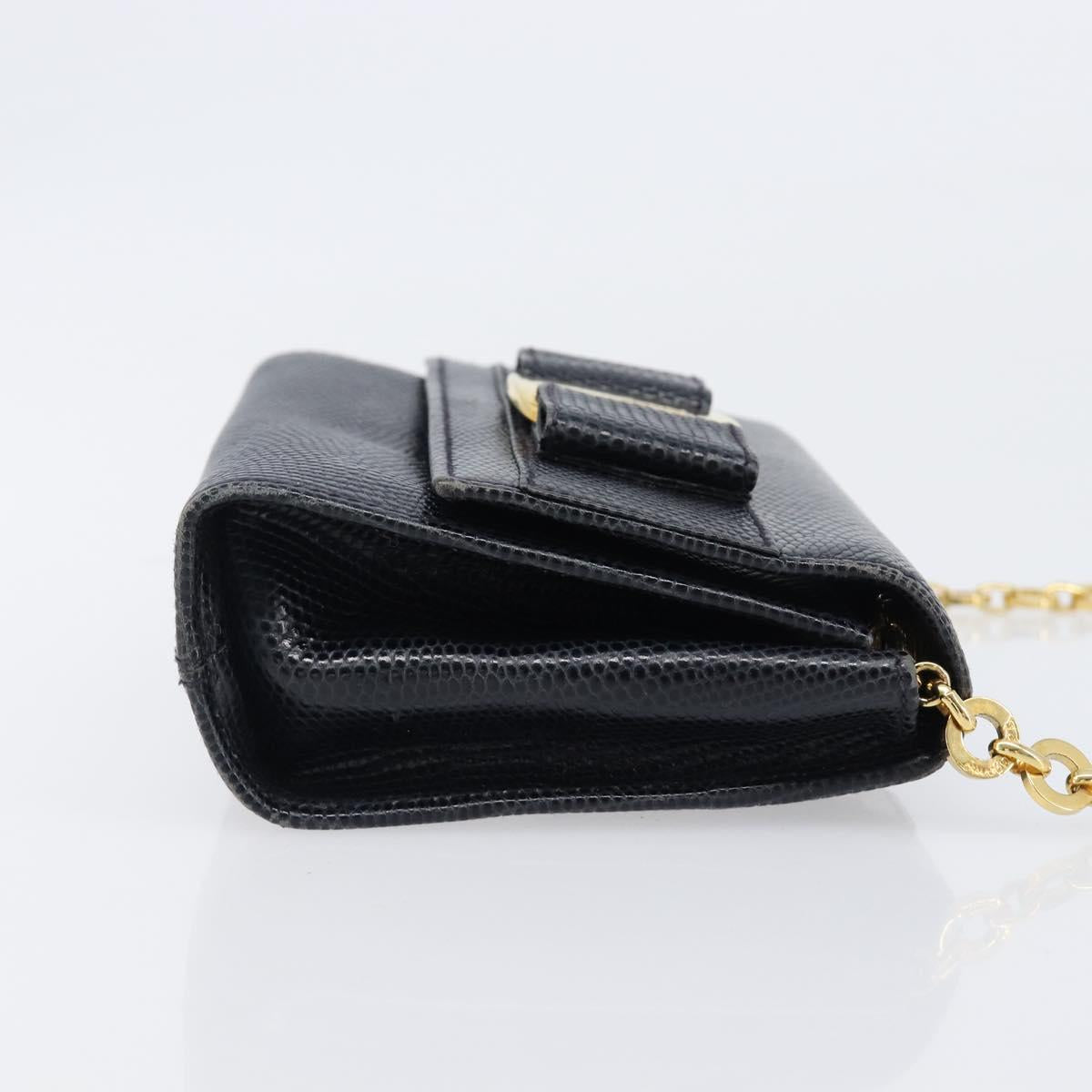 Salvatore Ferragamo Vala Chain Shoulder Bag Leather Navy Gold Tone Auth 201431