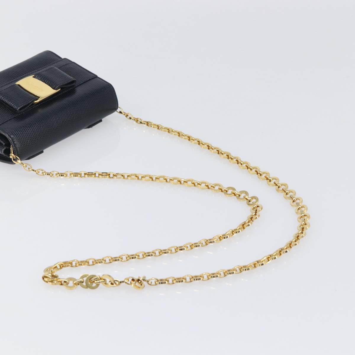 Salvatore Ferragamo Vala Chain Shoulder Bag Leather Navy Gold Tone Auth 201431