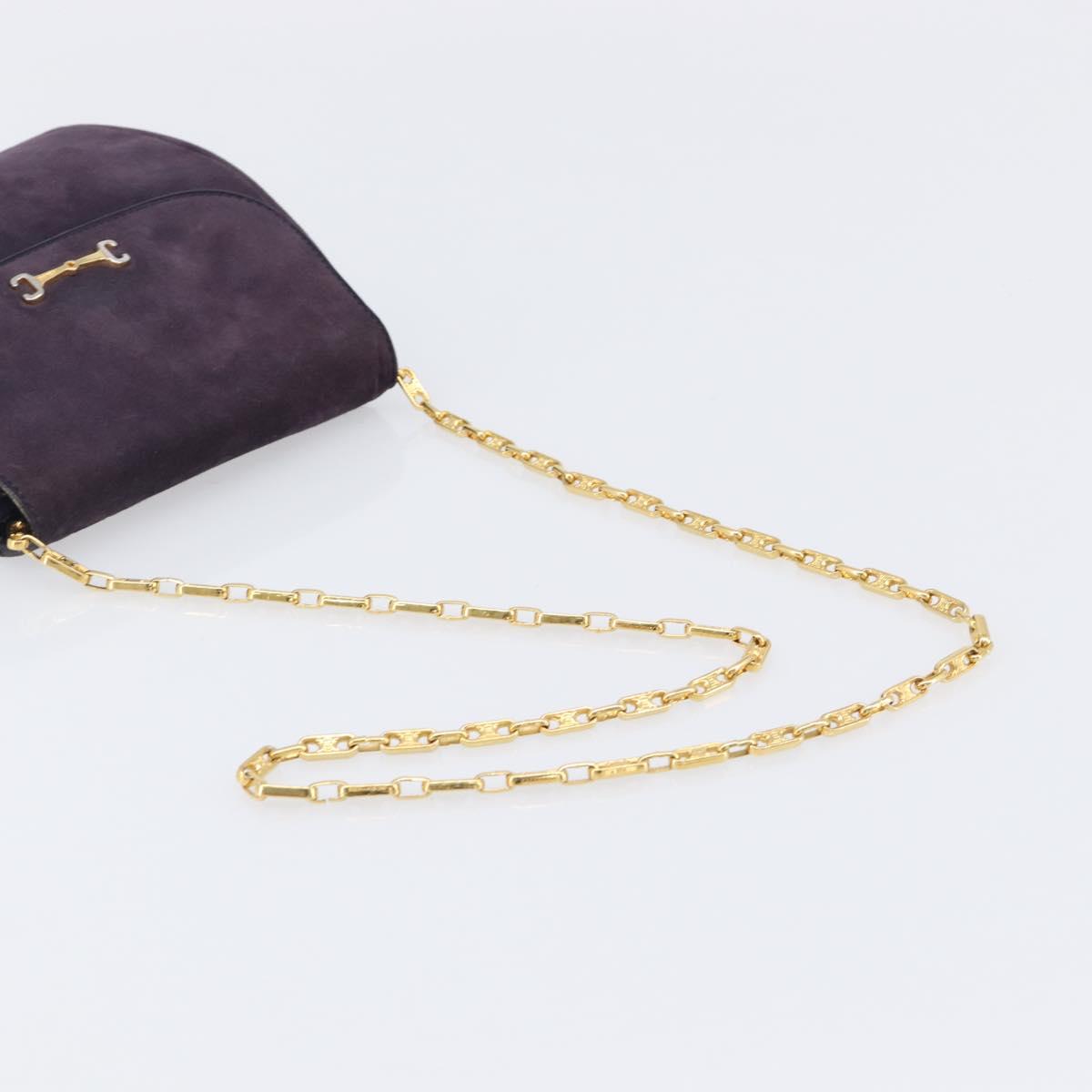 CELINE Chain Shoulder Bag Suede Purple Gold Tone Auth 201439