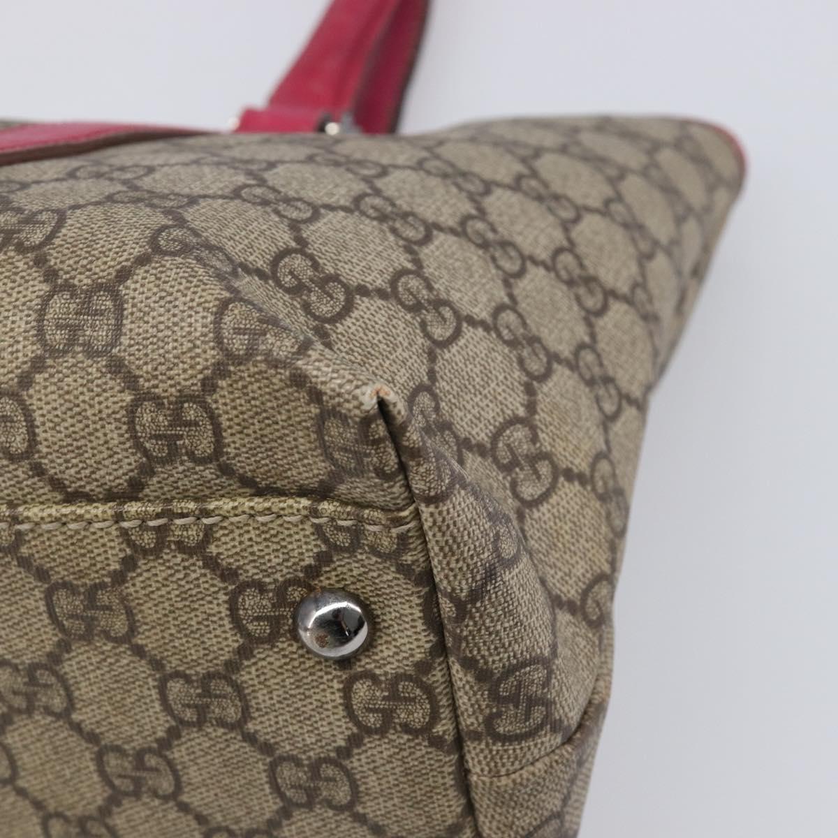 GUCCI GG Supreme Tote Bag PVC Beige Silver 114595 Auth 201444