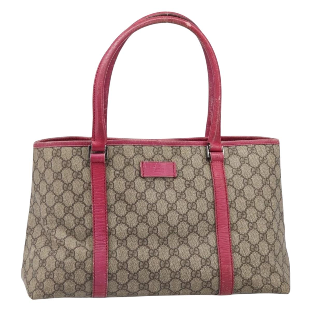 GUCCI GG Supreme Tote Bag PVC Beige Silver 114595 Auth 201444