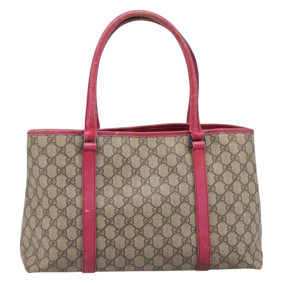 GUCCI GG Supreme Tote Bag PVC Beige Silver 114595 Auth 201444