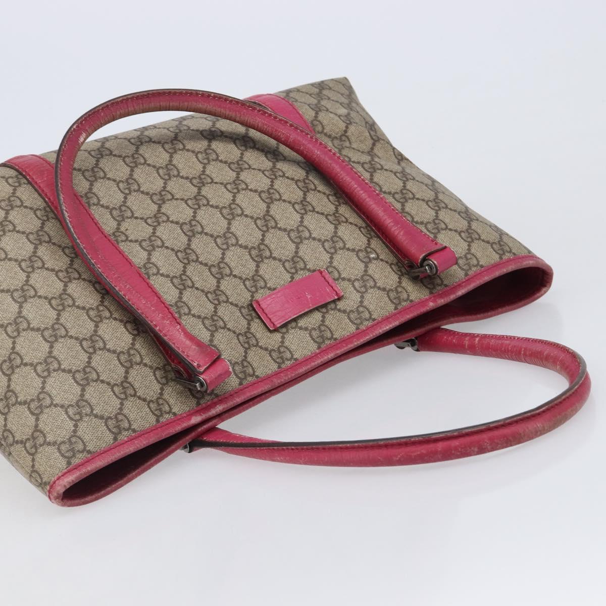 GUCCI GG Supreme Tote Bag PVC Beige Silver 114595 Auth 201444
