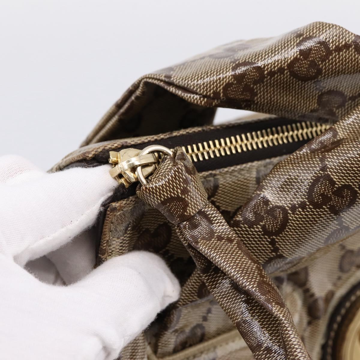 GUCCI GG Crystal Hand Bag Coated Canvas Beige Gold 197020 Auth 201445