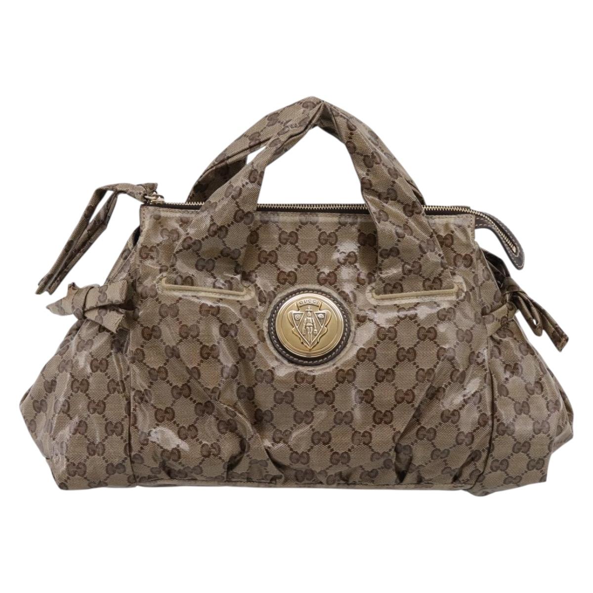 GUCCI GG Crystal Hand Bag Coated Canvas Beige Gold 197020 Auth 201445