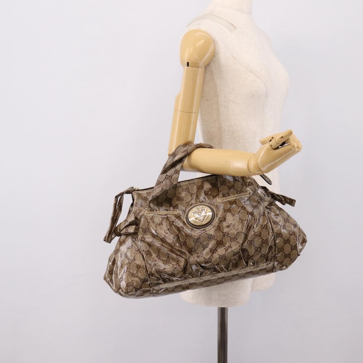 GUCCI GG Crystal Hand Bag Coated Canvas Beige Gold 197020 Auth 201445