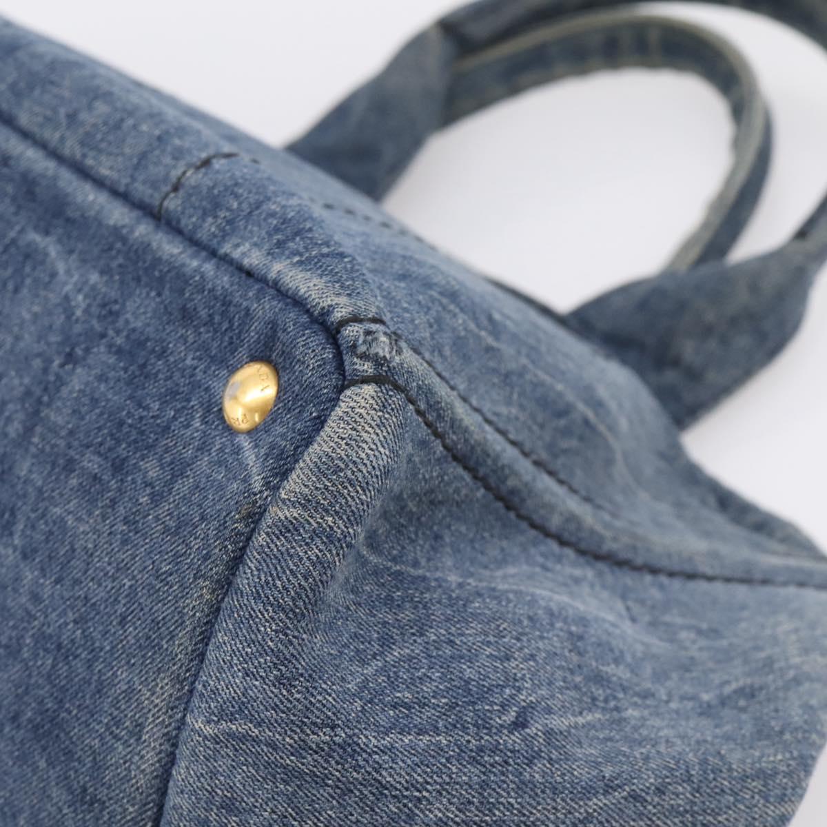 PRADA Canapa MM Hand Bag Denim Blue Gold Auth 201449