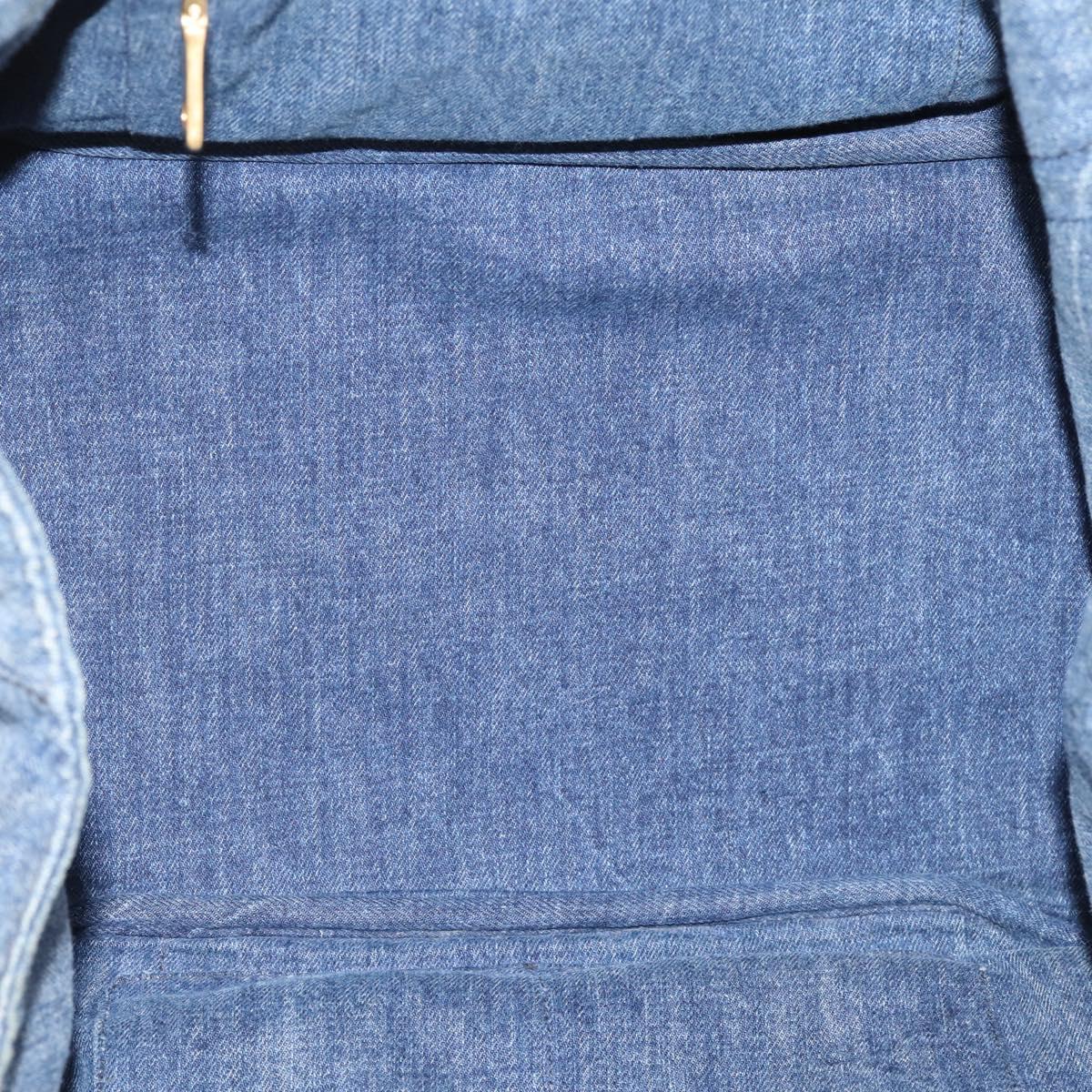 PRADA Canapa MM Hand Bag Denim Blue Gold Auth 201449