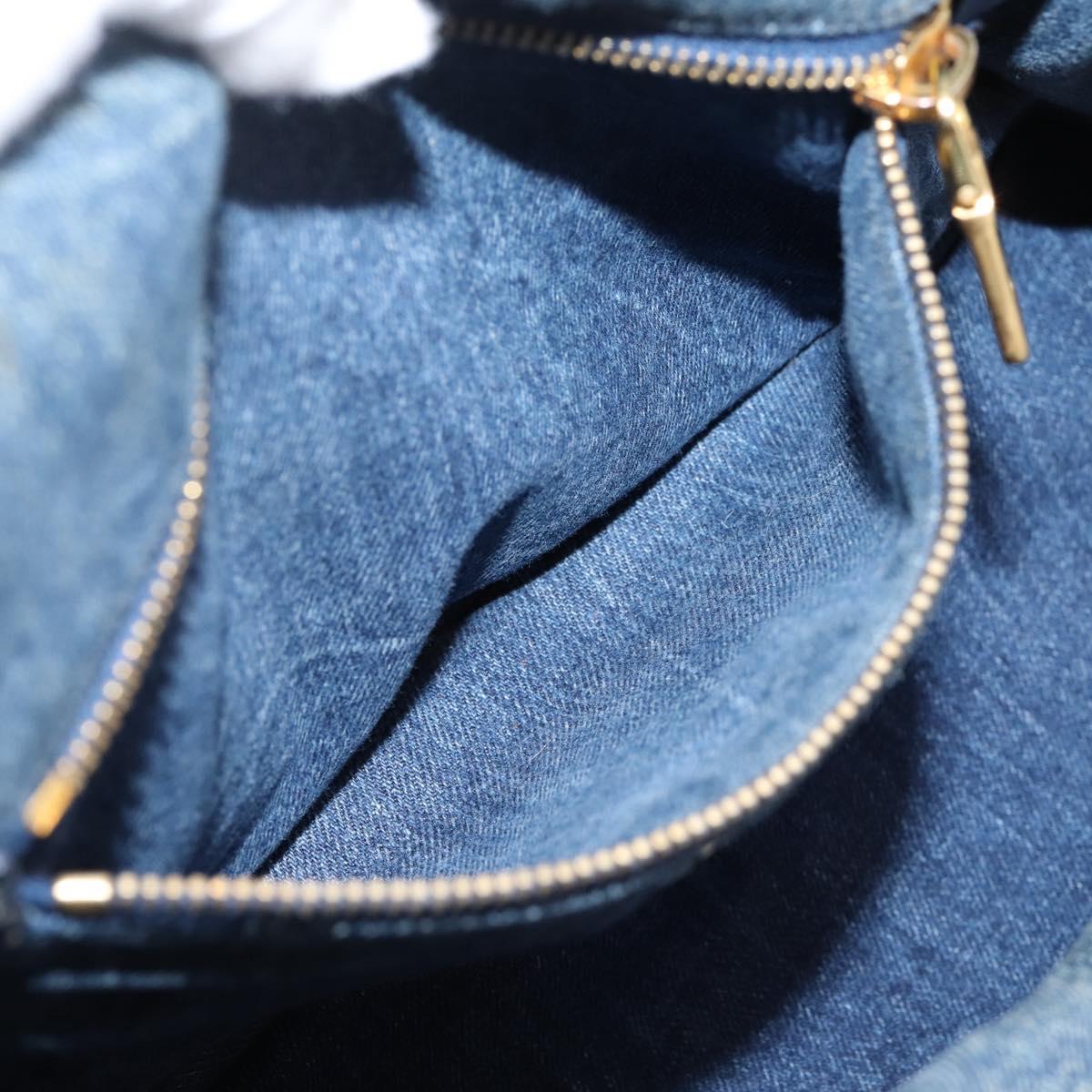 PRADA Canapa MM Hand Bag Denim Blue Gold Auth 201449