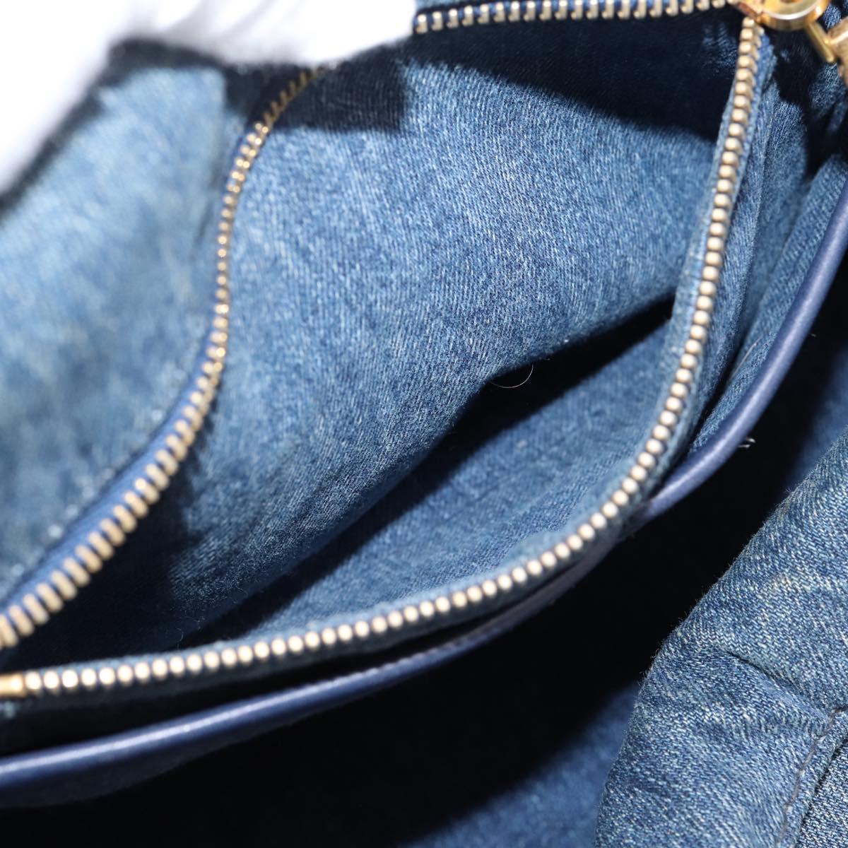 PRADA Canapa MM Hand Bag Denim Blue Gold Auth 201449