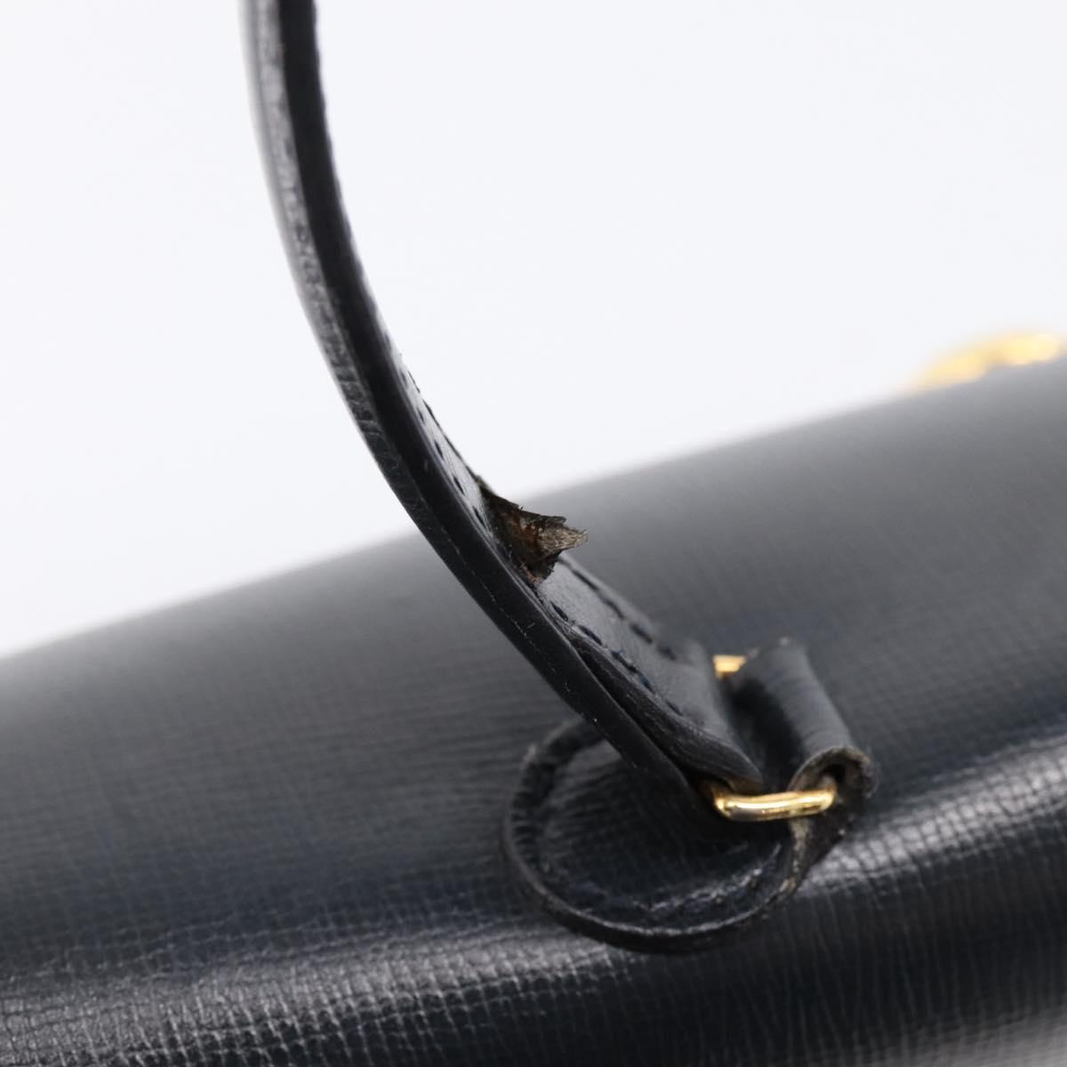 Christian Dior Hand Bag Leather Navy Gold Auth 201451
