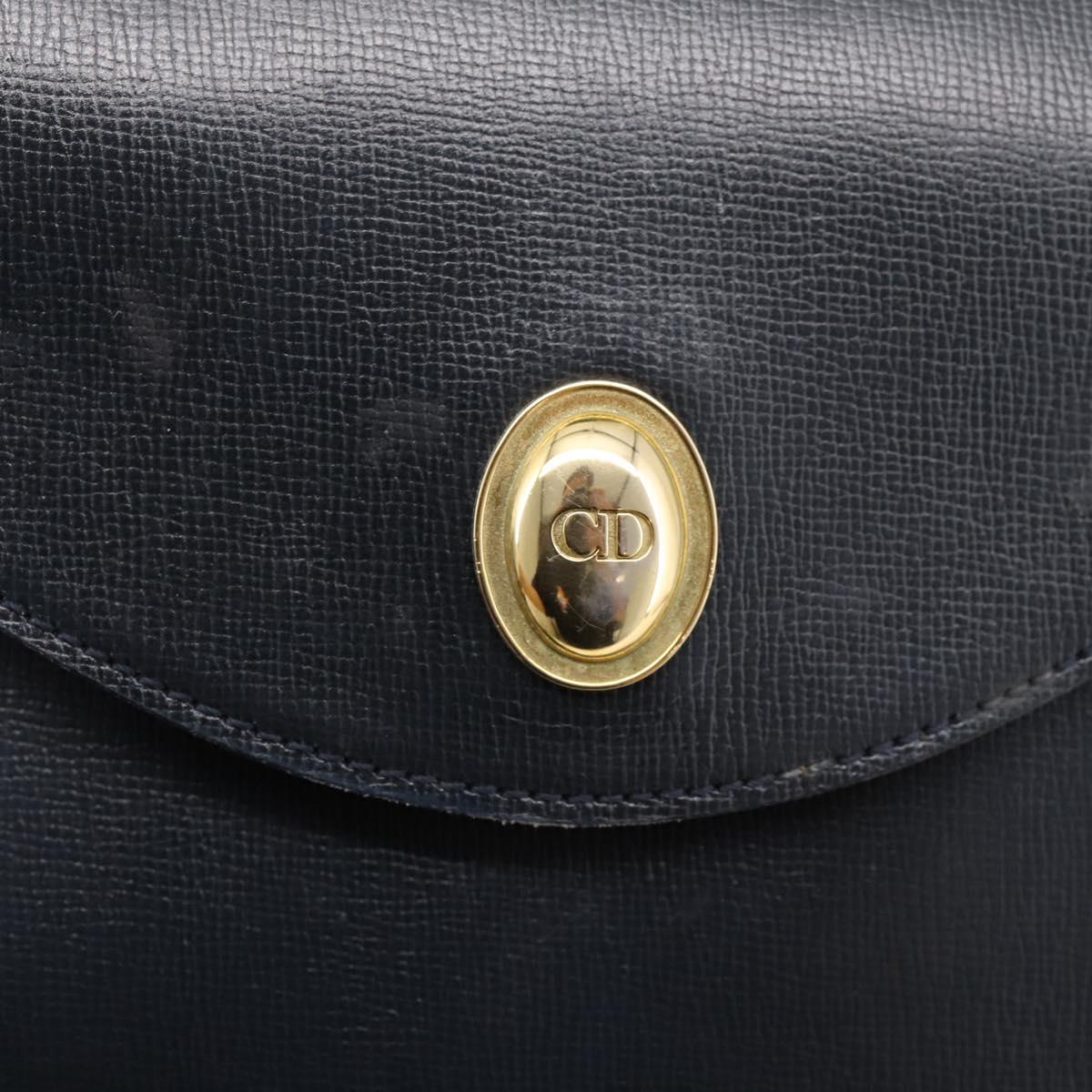 Christian Dior Hand Bag Leather Navy Gold Auth 201451