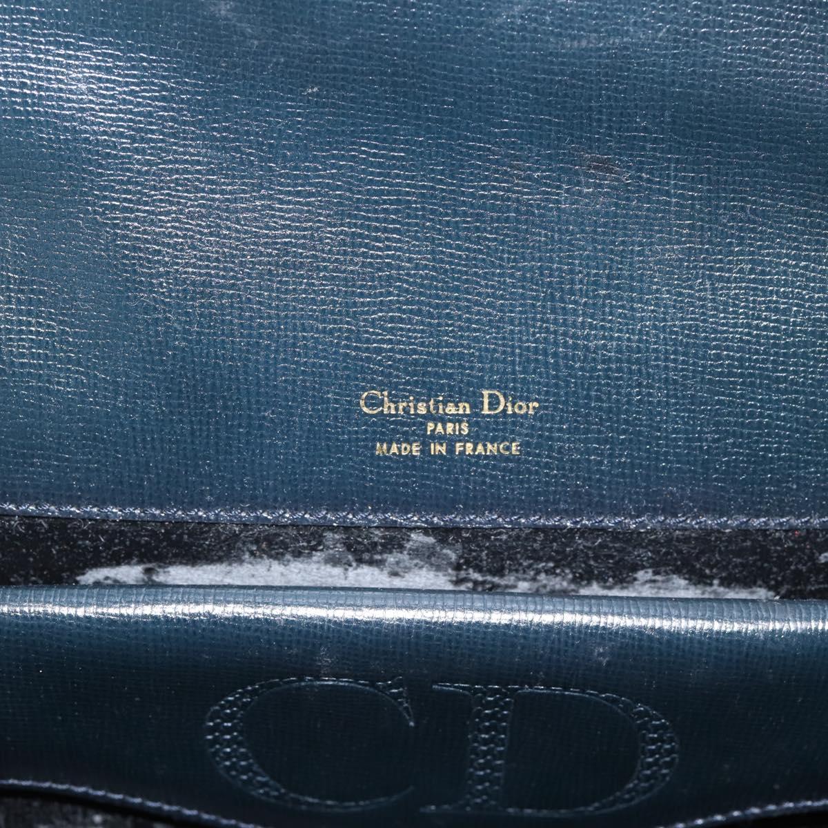 Christian Dior Hand Bag Leather Navy Gold Auth 201451