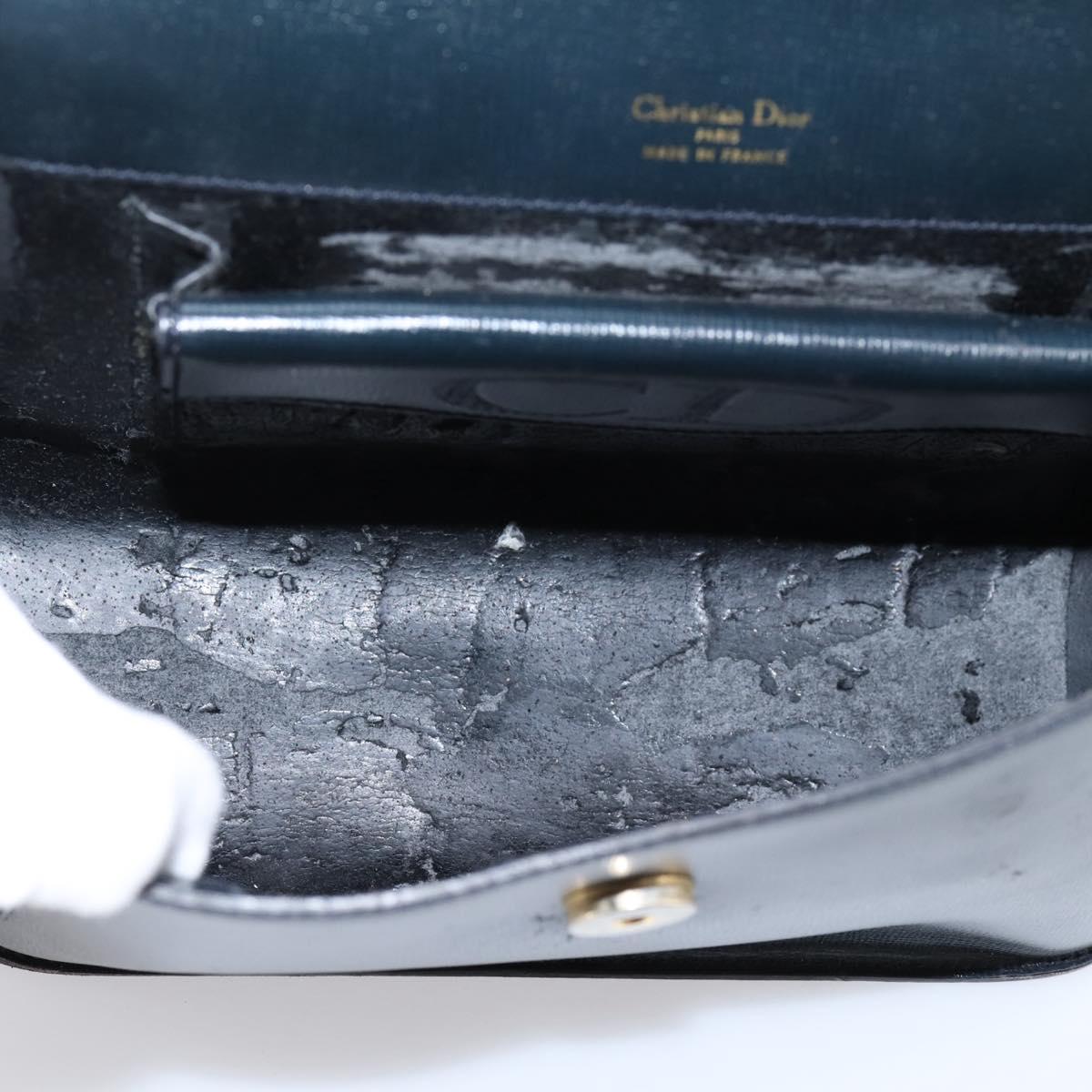 Christian Dior Hand Bag Leather Navy Gold Auth 201451