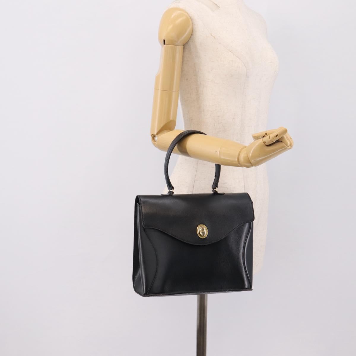 Christian Dior Hand Bag Leather Navy Gold Auth 201451