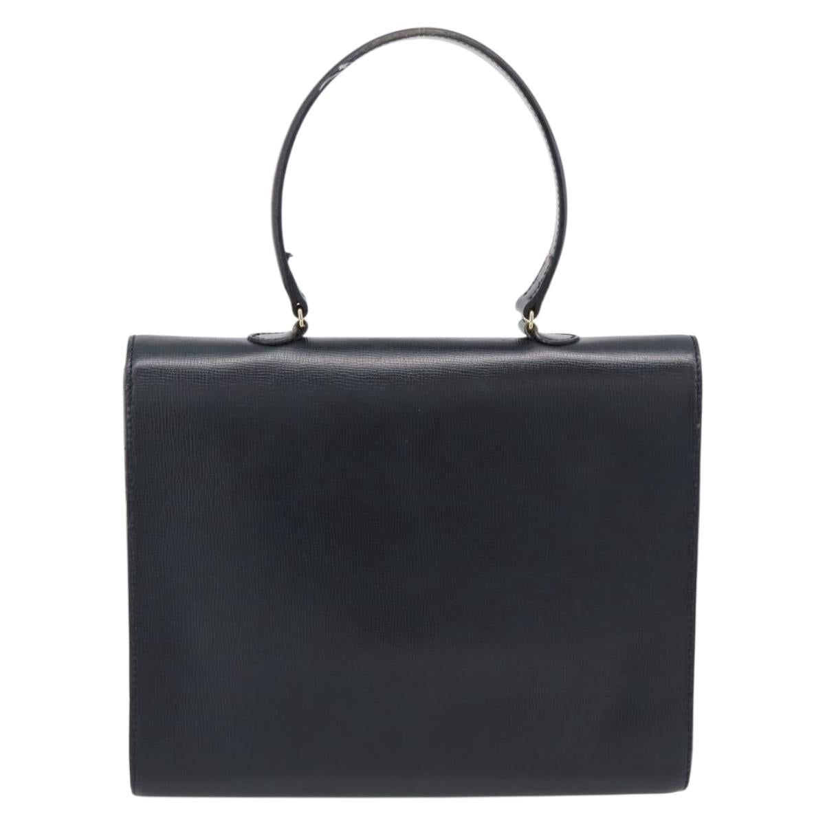 Christian Dior Hand Bag Leather Navy Gold Auth 201451