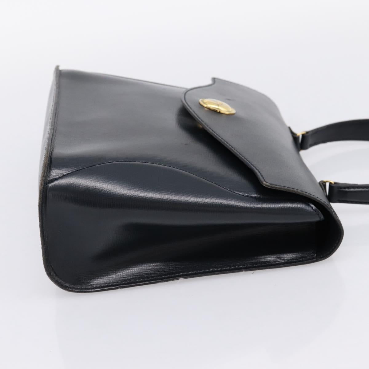 Christian Dior Hand Bag Leather Navy Gold Auth 201451