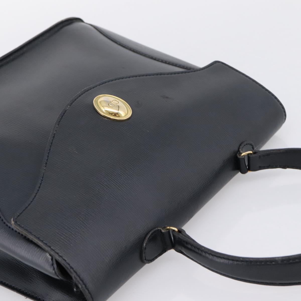 Christian Dior Hand Bag Leather Navy Gold Auth 201451