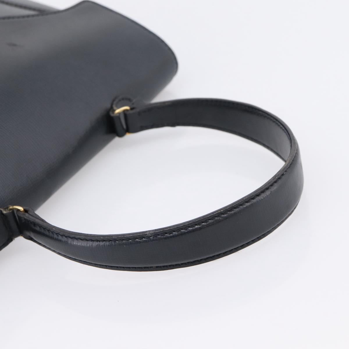 Christian Dior Hand Bag Leather Navy Gold Auth 201451