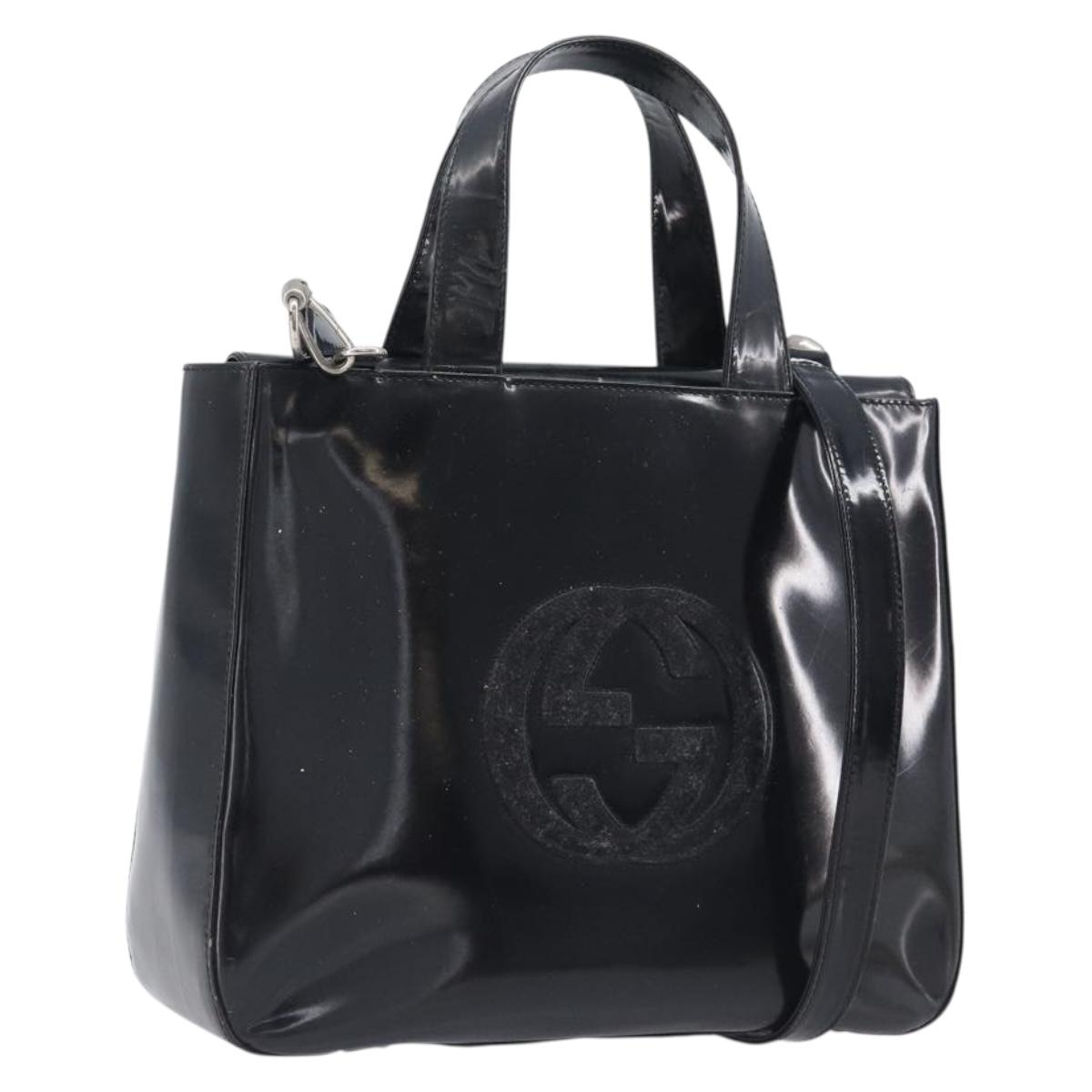 GUCCI Hand Bag Patent Leather 2way Black Silver 000 1013 0504 Auth 201452