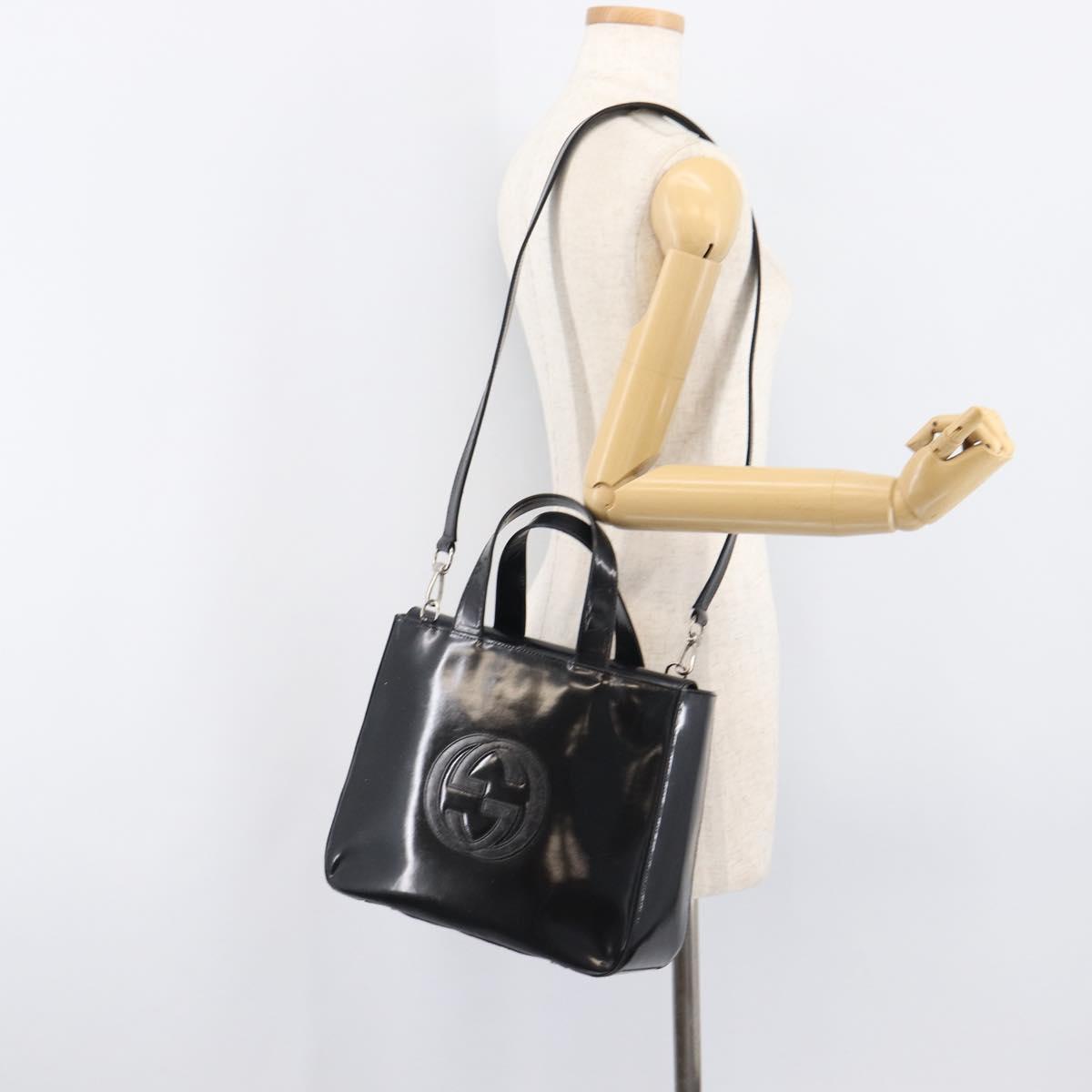 GUCCI Hand Bag Patent Leather 2way Black Silver 000 1013 0504 Auth 201452