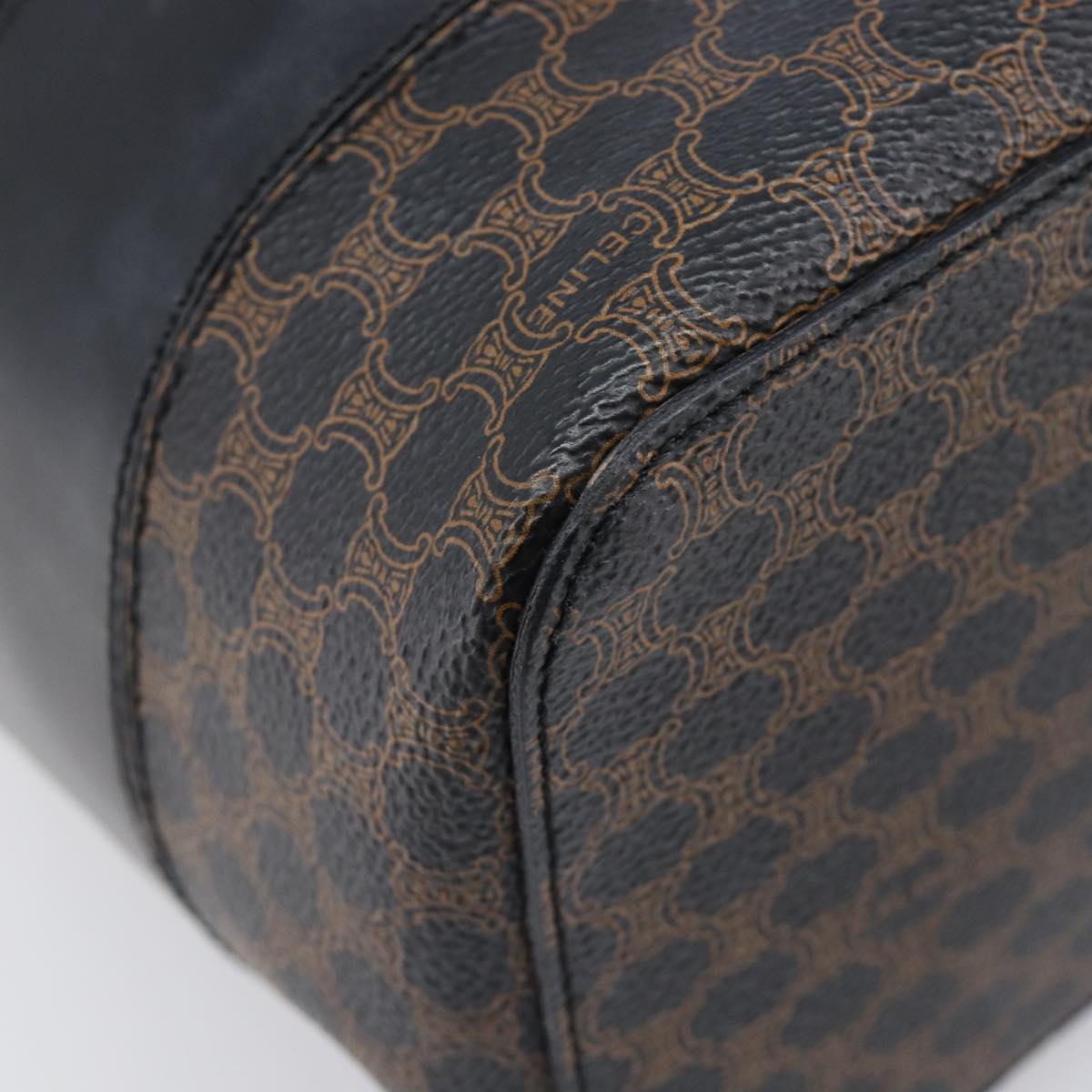 CELINE Macadam Canvas Vanity Hand Bag PVC Leather Black Gold Auth 201453A