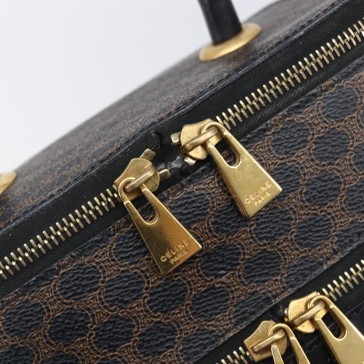 CELINE Macadam Canvas Vanity Hand Bag PVC Leather Black Gold Auth 201453A