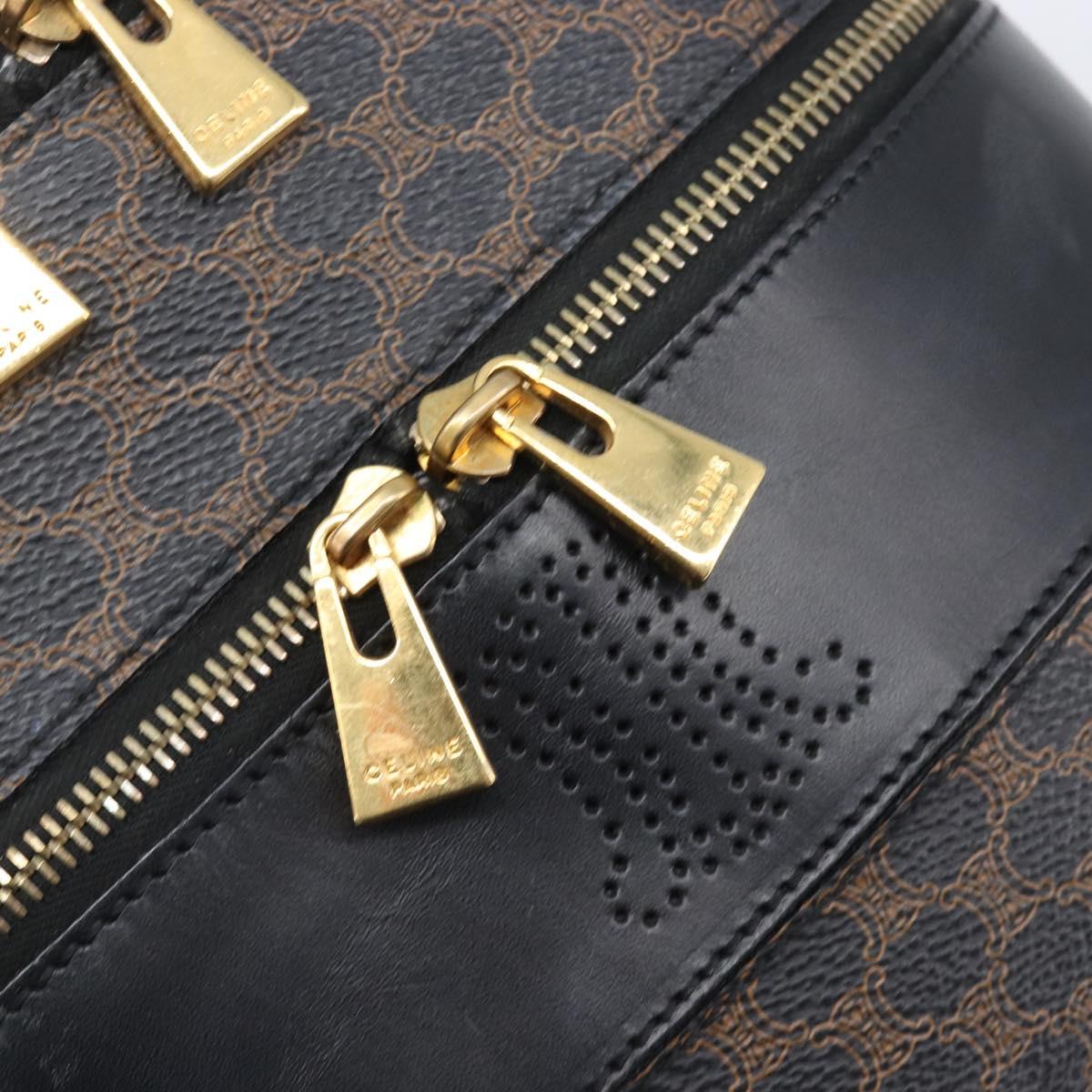 CELINE Macadam Canvas Vanity Hand Bag PVC Leather Black Gold Auth 201453A