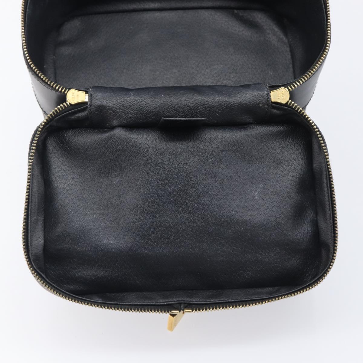 CELINE Macadam Canvas Vanity Hand Bag PVC Leather Black Gold Auth 201453A