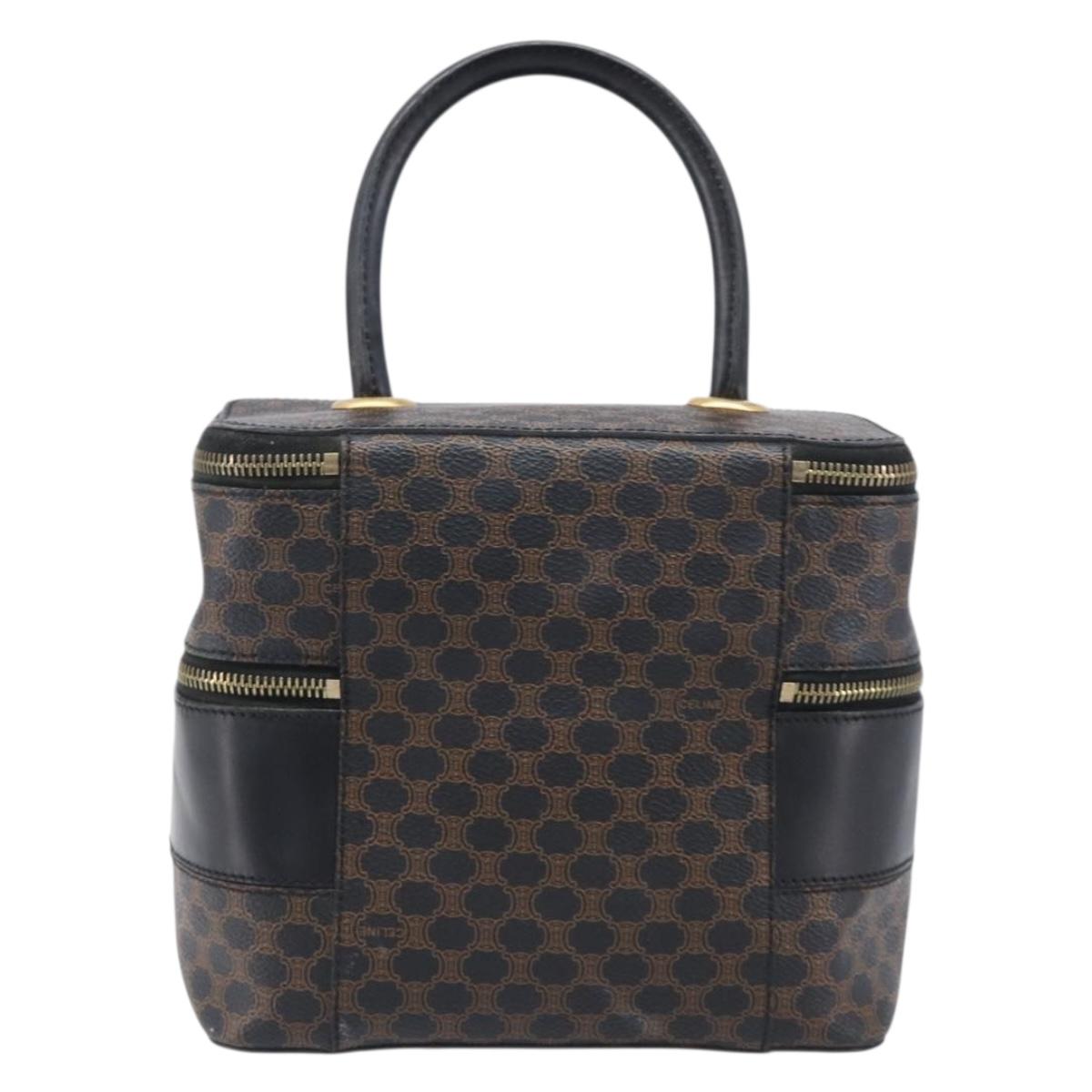 CELINE Macadam Canvas Vanity Hand Bag PVC Leather Black Gold Auth 201453A