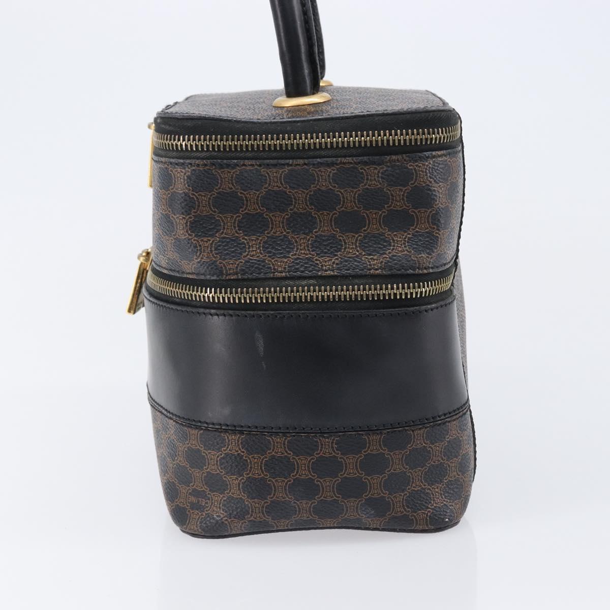 CELINE Macadam Canvas Vanity Hand Bag PVC Leather Black Gold Auth 201453A