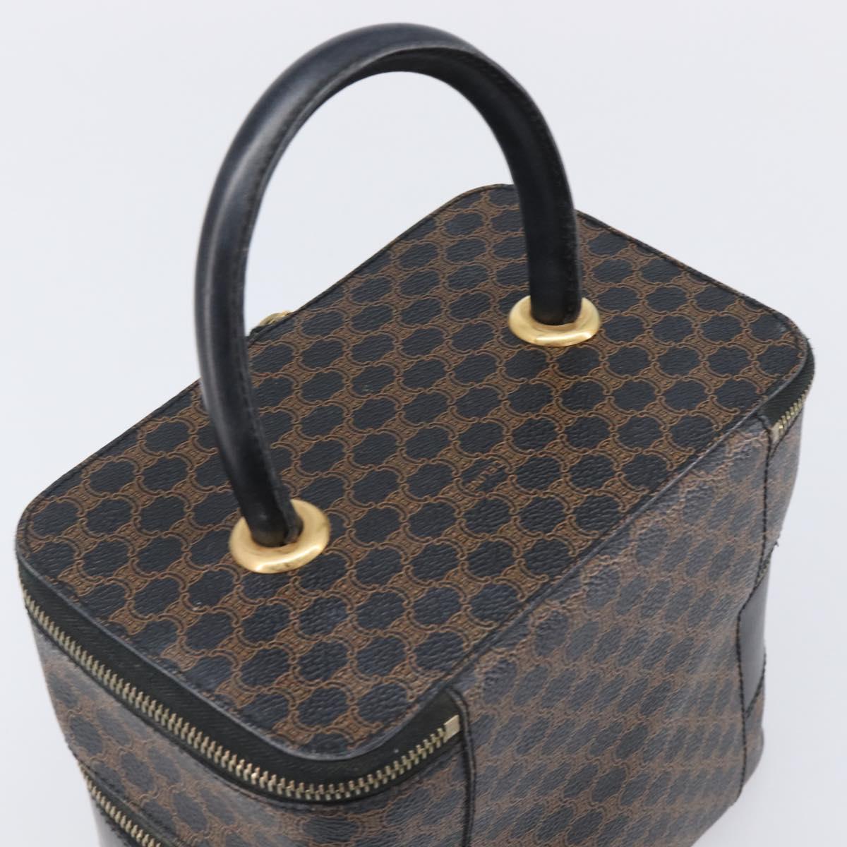 CELINE Macadam Canvas Vanity Hand Bag PVC Leather Black Gold Auth 201453A