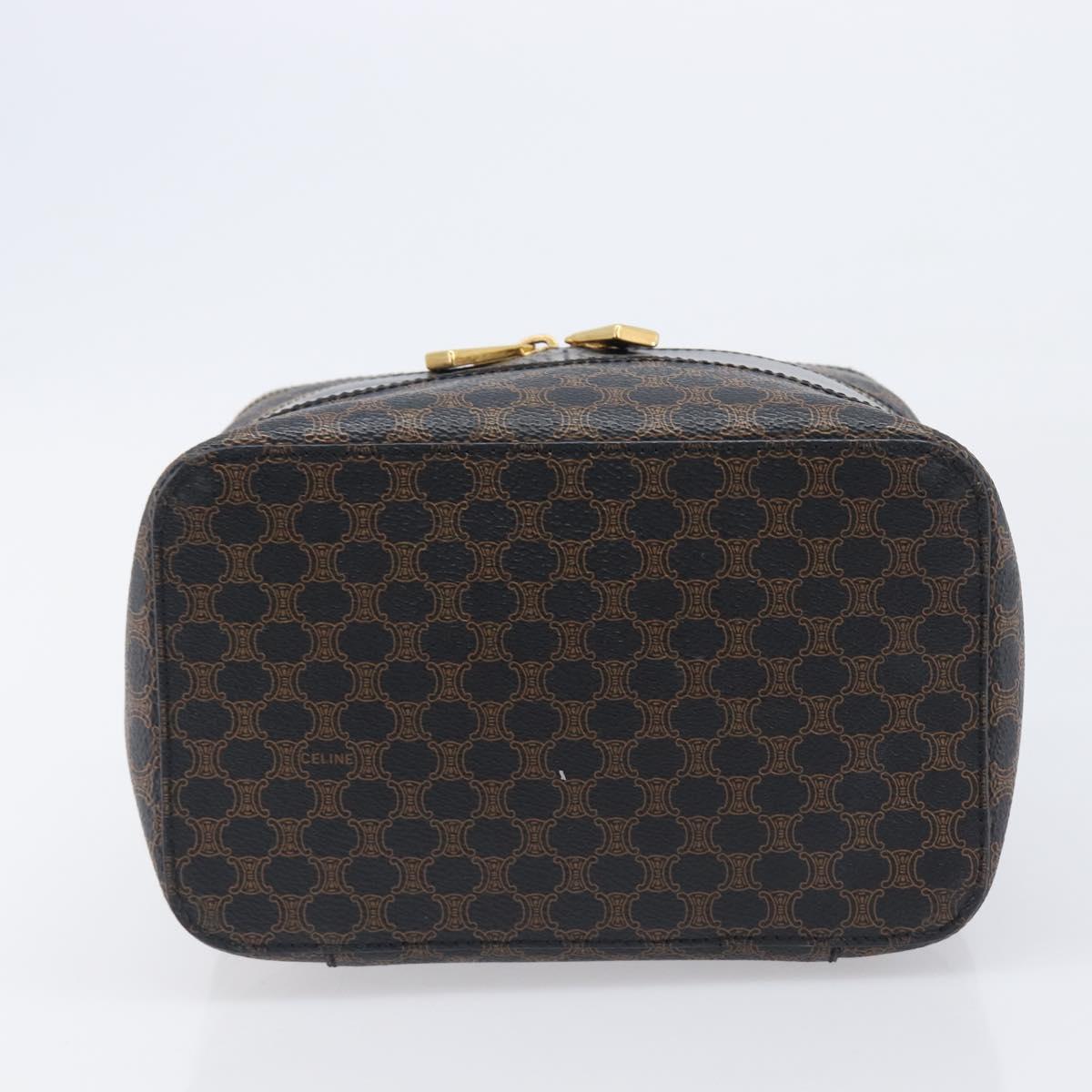 CELINE Macadam Canvas Vanity Hand Bag PVC Leather Black Gold Auth 201453A