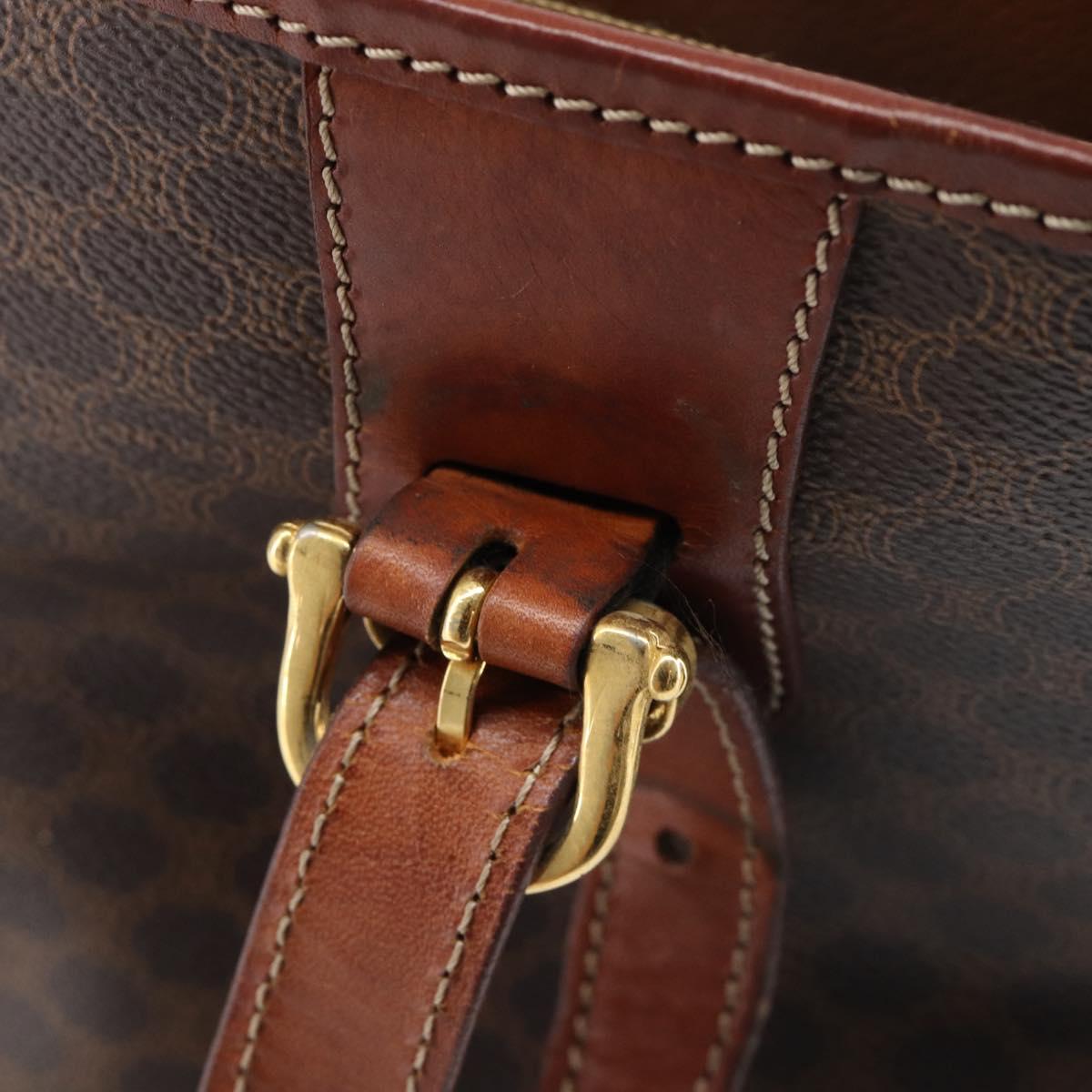 CELINE Macadam Canvas Tote Bag PVC Leather Brown Gold Auth 201454