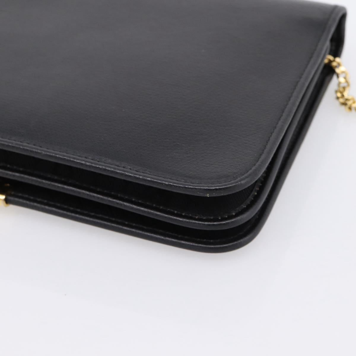 Christian Dior Chain Shoulder Bag Leather Black Gold Auth 201456A