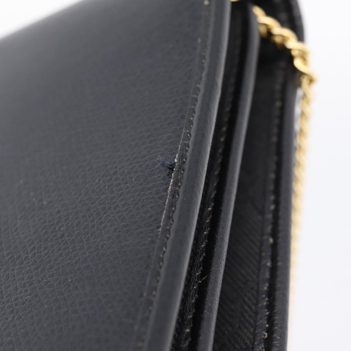 Christian Dior Chain Shoulder Bag Leather Black Gold Auth 201456A