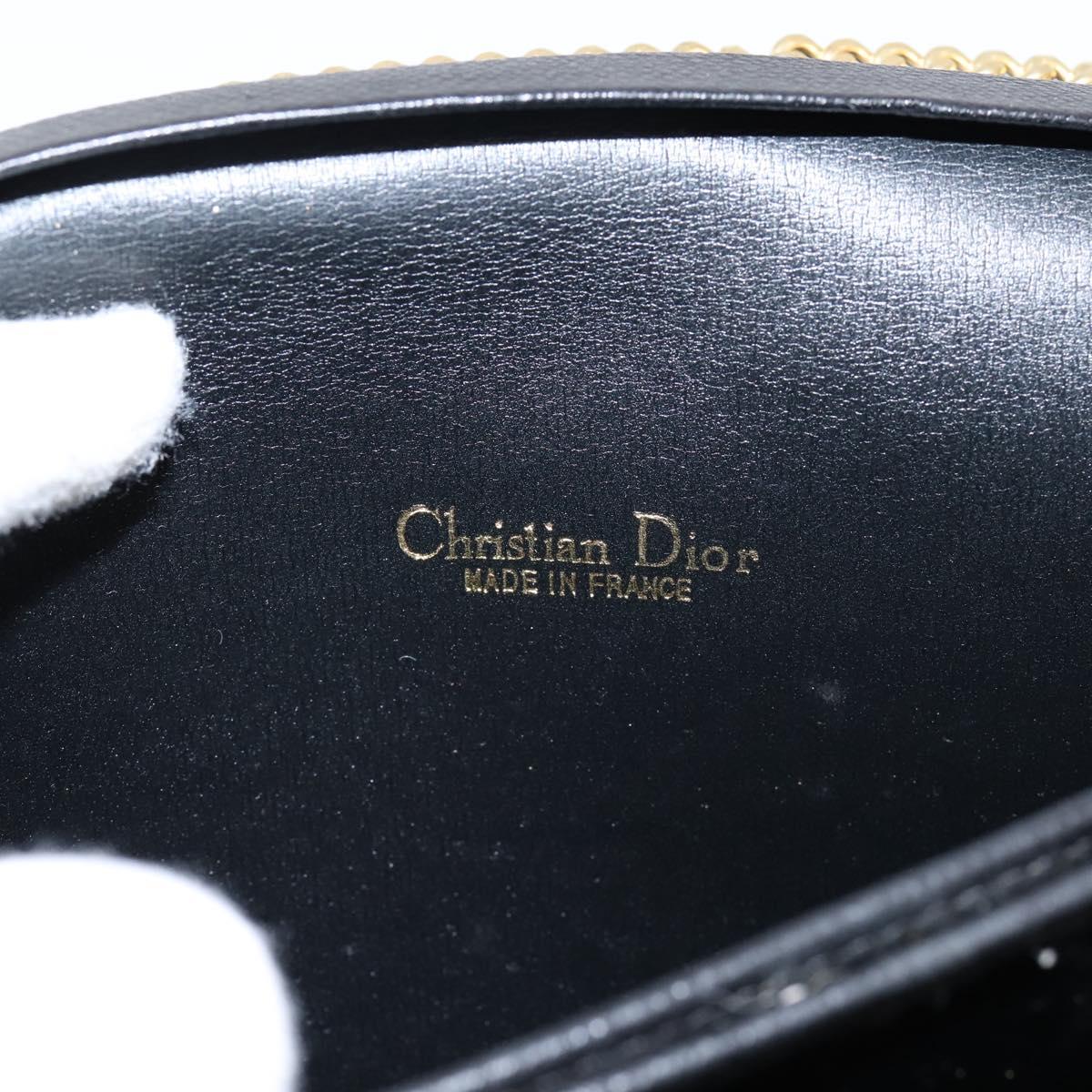 Christian Dior Chain Shoulder Bag Leather Black Gold Auth 201456A