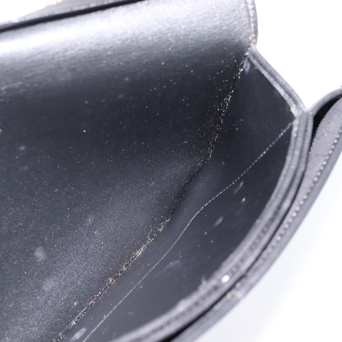 Christian Dior Chain Shoulder Bag Leather Black Gold Auth 201456A