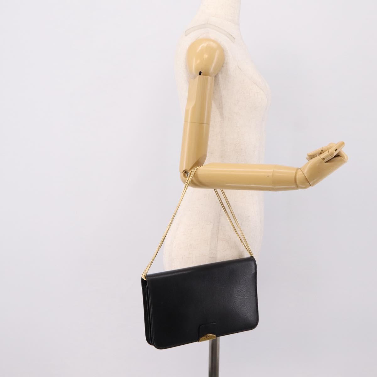 Christian Dior Chain Shoulder Bag Leather Black Gold Auth 201456A