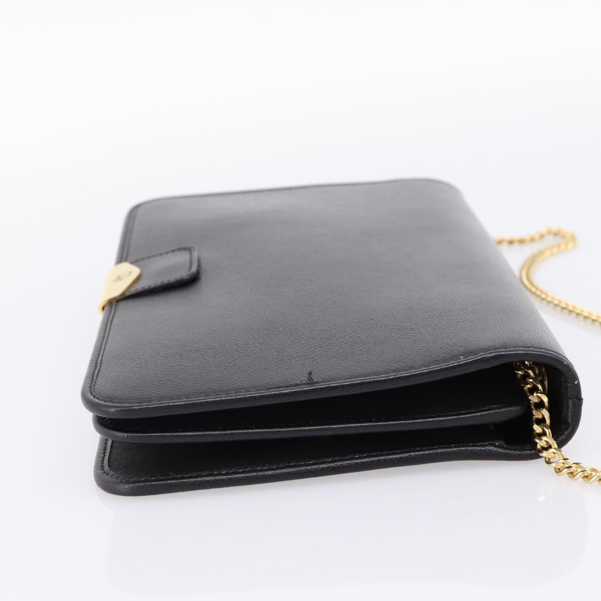 Christian Dior Chain Shoulder Bag Leather Black Gold Auth 201456A