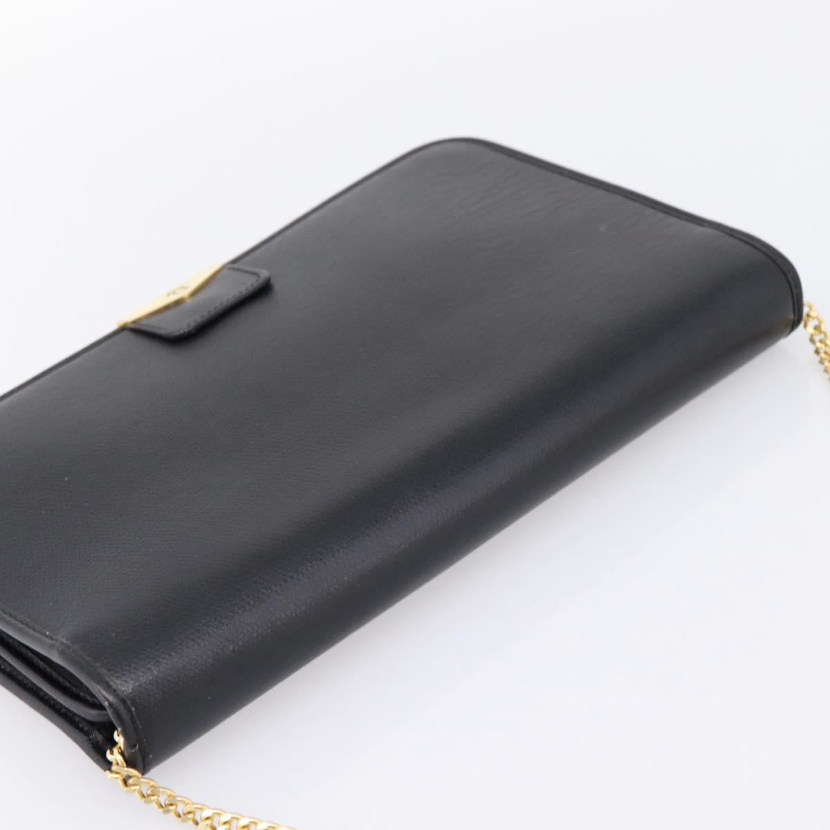 Christian Dior Chain Shoulder Bag Leather Black Gold Auth 201456A