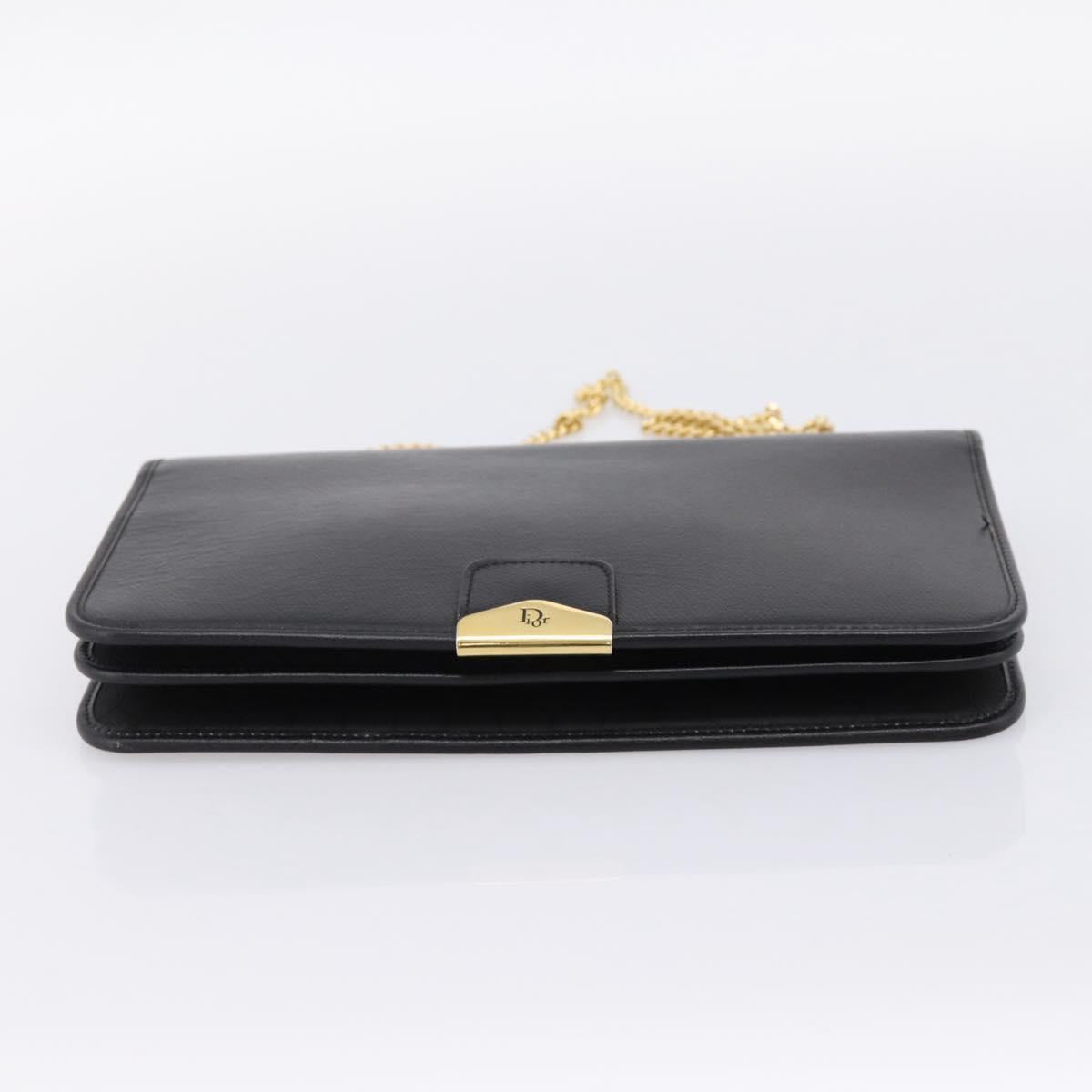 Christian Dior Chain Shoulder Bag Leather Black Gold Auth 201456A